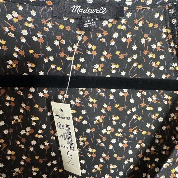 NWT Madewell Bubble-Sleeve Floral Midi Dress Button-Front Womens Black Size XXS - Picture 8 of 8